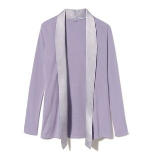 PJ Harlow Shelby Rib Knit Open Front Cardigan Sweater Satin Trim Gypsycore M